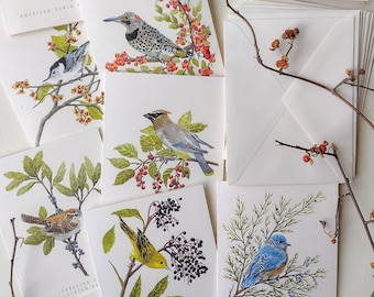 Birds & Berries Fold-over Cards, 4 1/4 x 5 1/2