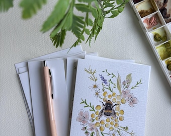 Honey & Bee Fold-over Cards, 6 Original Painting Fold-over Cards (4 1/4 x 5 1/2) and Envelopes