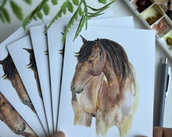 Chestnut Horse Fold-over Cards, 6 Original Painting Fold-over Cards (4 1/4 x 5 1/2) & Envelopes