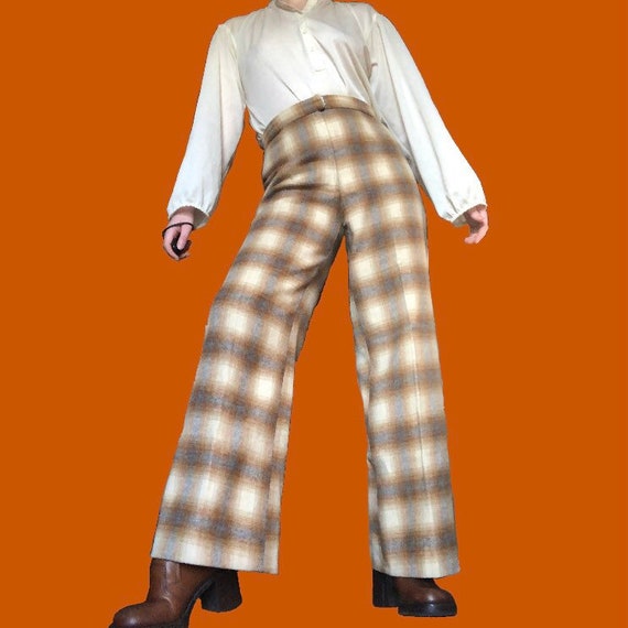 Vintage 70s Plaid Wool Bell Bottoms