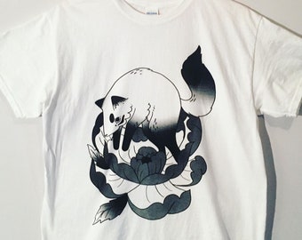 Screen Printed Peony Fox T-shirt