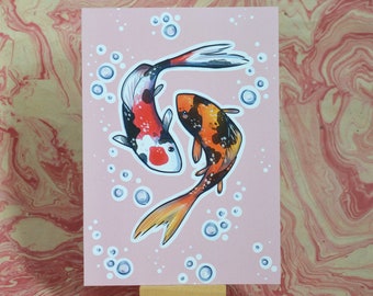 Image size is 5 x 7 mounted in 8 x 10 mat board. Water colour koi carp painting on 140lb watercolour paper not a print