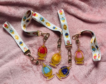 Madoka Magica Anime Soul Gems Double Sided Acrylic Lanyard Keychain Charms, Madoka, Homura, Mami, Sayaka, Kyoko
