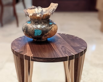 Round Side / End Table for Living room - Walnut top with Walnut and Maple Feet - Japanese Inspired design