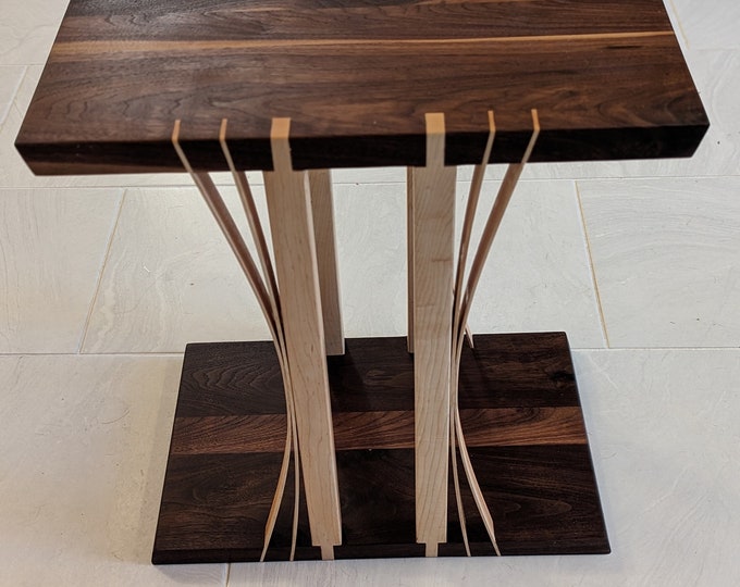 Featured listing image: Audio Speaker Stand OR side table - Hard Maple and walnut wood - Japanese Inspired Design - Custom sizes available -