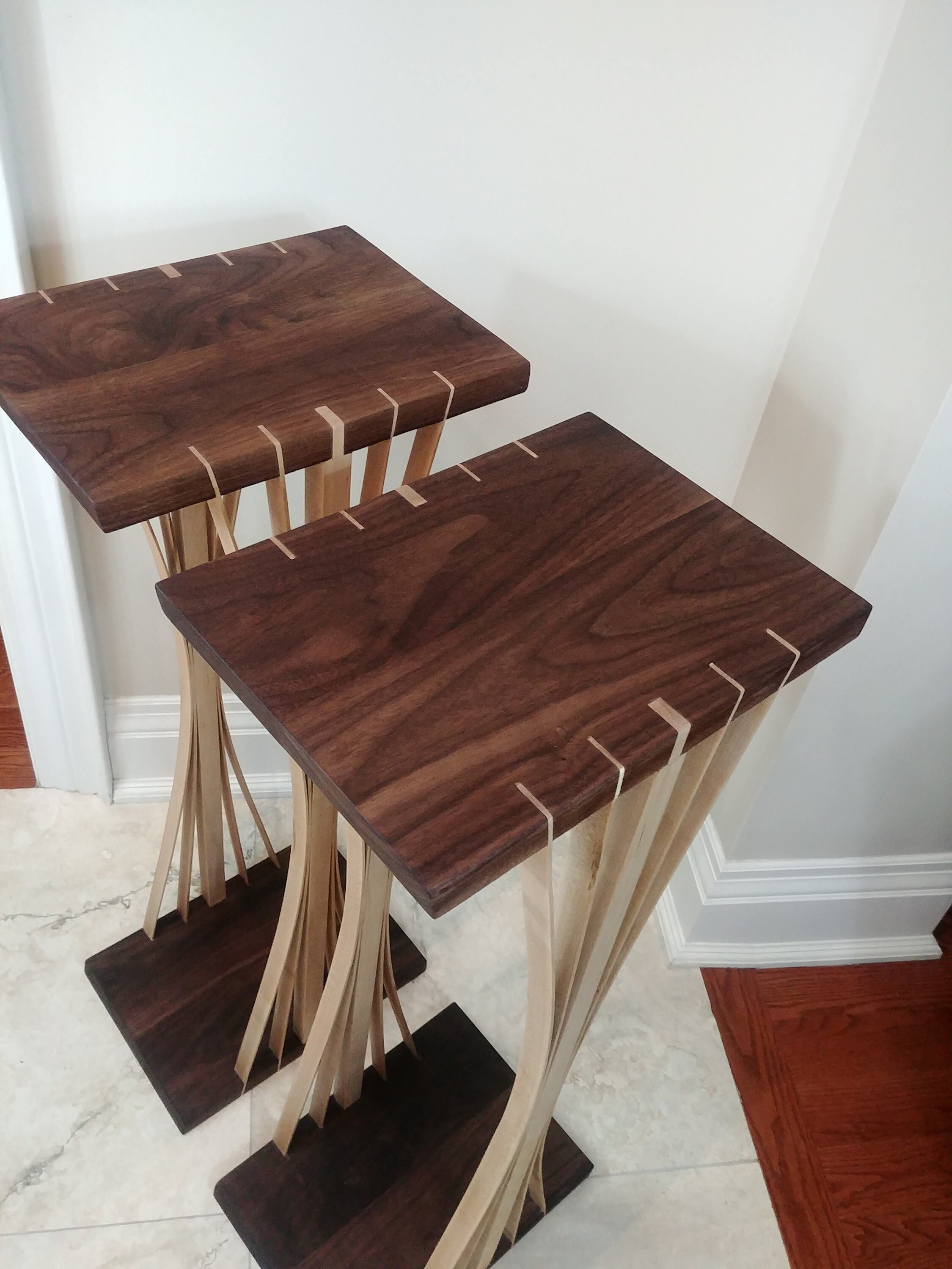 A Custom Pair Of Wooden Audiophile Speaker Stands Walnut With