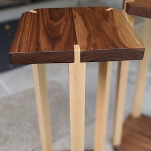 A pair of audio speaker stands 2.0 Walnut top with maple legs image 7