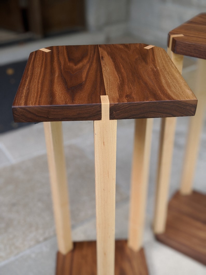 A pair of audio speaker stands 2.0 Walnut top with maple legs image 7