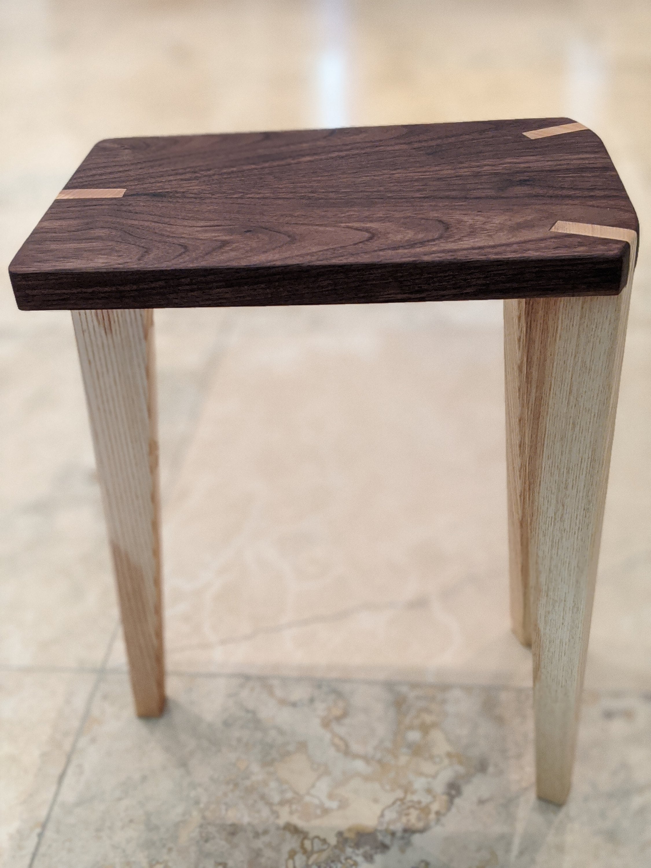 A Pair of Audio Speaker Stands or Side Tables Walnut top with maple legs