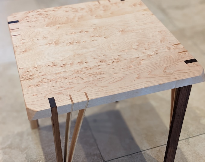 Featured listing image: Side / End Table for Living or Grand room - Birdseye Maple with Walnut and Maple Feet - Japanese Inspired design