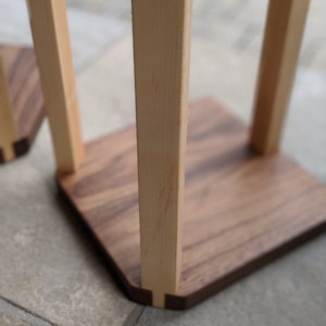 A pair of audio speaker stands 2.0 Walnut top with maple legs image 5