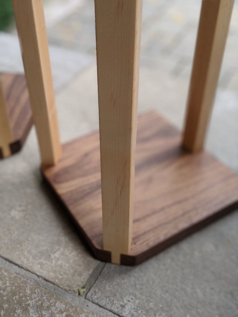 A pair of audio speaker stands 2.0 Walnut top with maple legs image 5