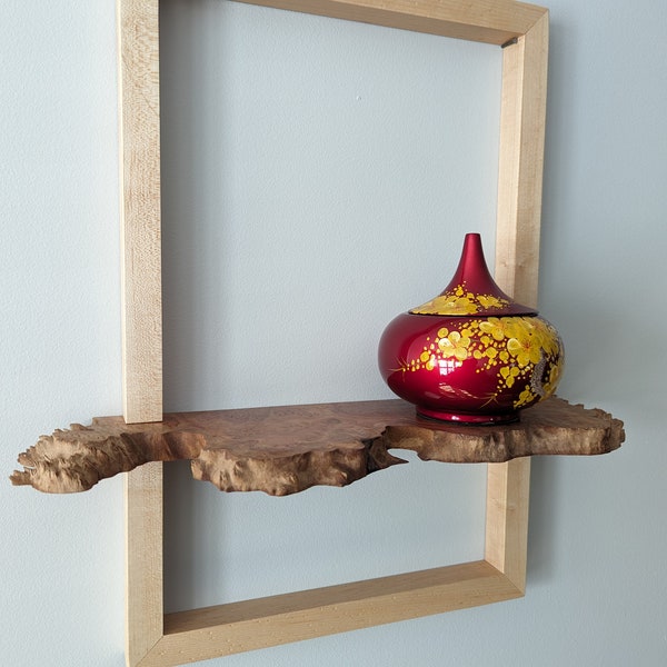 Display shelf  made of one of a kind mappa burl and maple