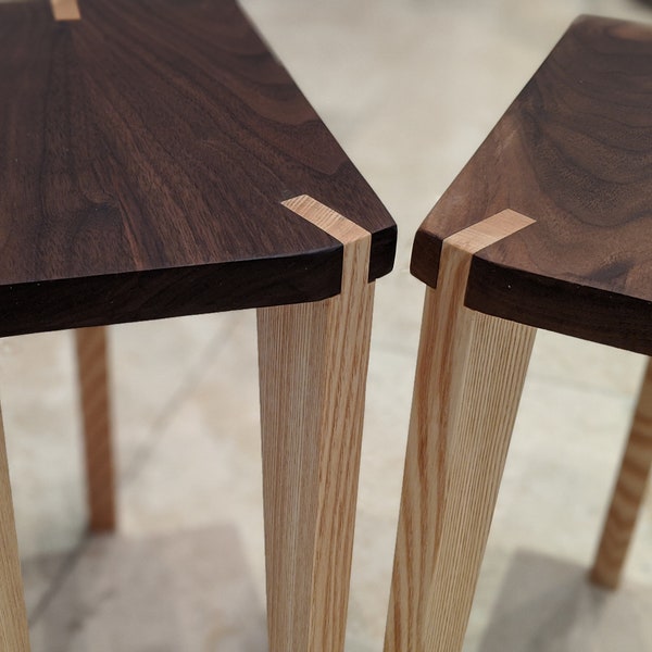 A Pair of Audio Speaker Stands or Side Tables - Walnut top with maple legs