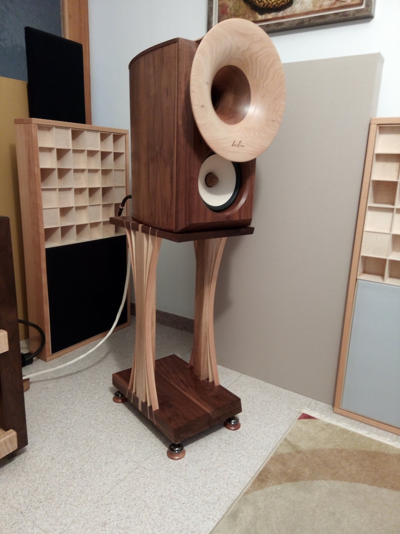 Wooden Audiophile Speaker Stand Hard Maple and walnut Japanese Inspired Design Custom sizes available ONE Stand NOT Pair image 7