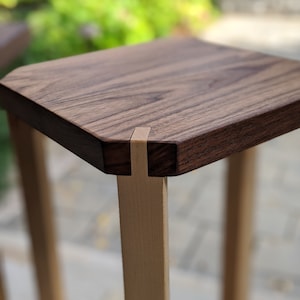 A pair of audio speaker stands 2.0 Walnut top with maple legs image 4