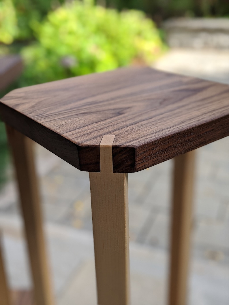 A pair of audio speaker stands 2.0 Walnut top with maple legs image 4