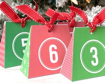 Christmas advent treat boxes | red and green countdown | 12 days of Christmas | Christmas printable