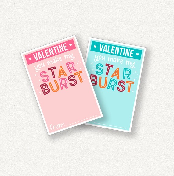 Starburst Valentine Printable Instant Download Kid Candy | Etsy