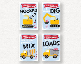 Construction Valentine Printable | tractors | crane | dump truck | cement mixer |  backhoe