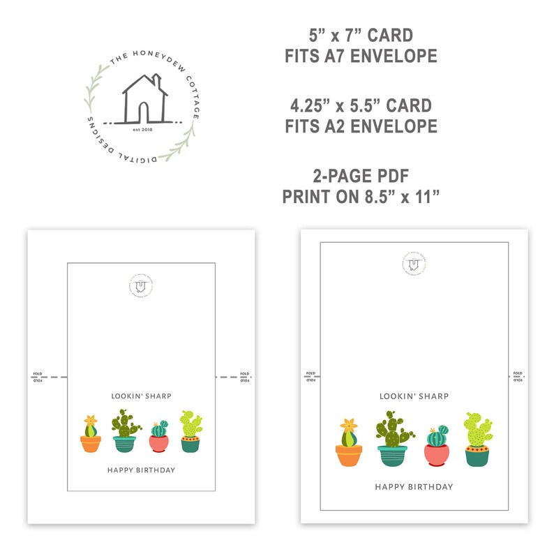 Lookin/' Sharp Instant Download Birthday Card Cactus