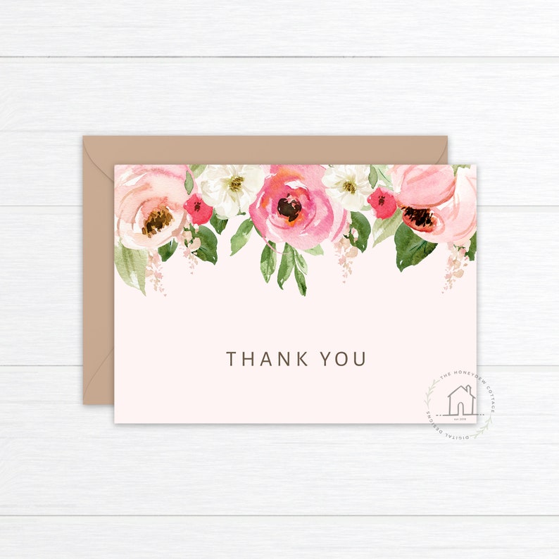 Pretty Thank You Card Bridal Shower Wedding Etsy