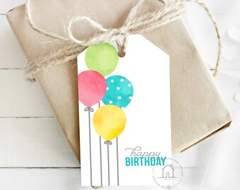 Birthday Balloons Gift Tags | Watercolor
