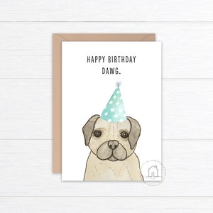 Dog Birthday Card | Pug | Instant Download