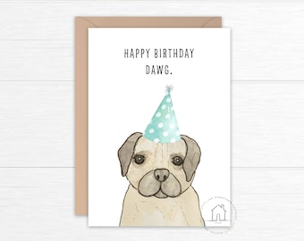 Hond verjaardagskaart | Mopshond | Directe download