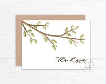 Gracias tarjeta de rama de acuarela