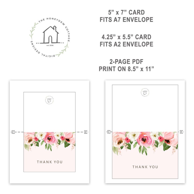 Pretty Thank You Card Bridal Shower Wedding Etsy