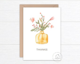 Gracias Tarjeta de Flores de Acuarela / Descarga Instantánea