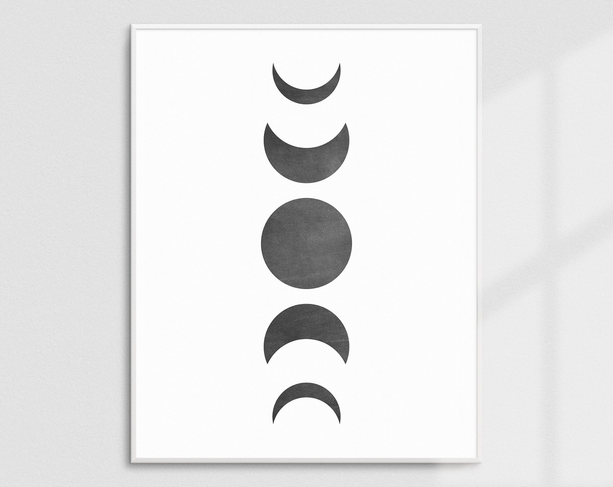 Moon Phases Print, Minimalist Wall Art Moon Phases Modern Print Black