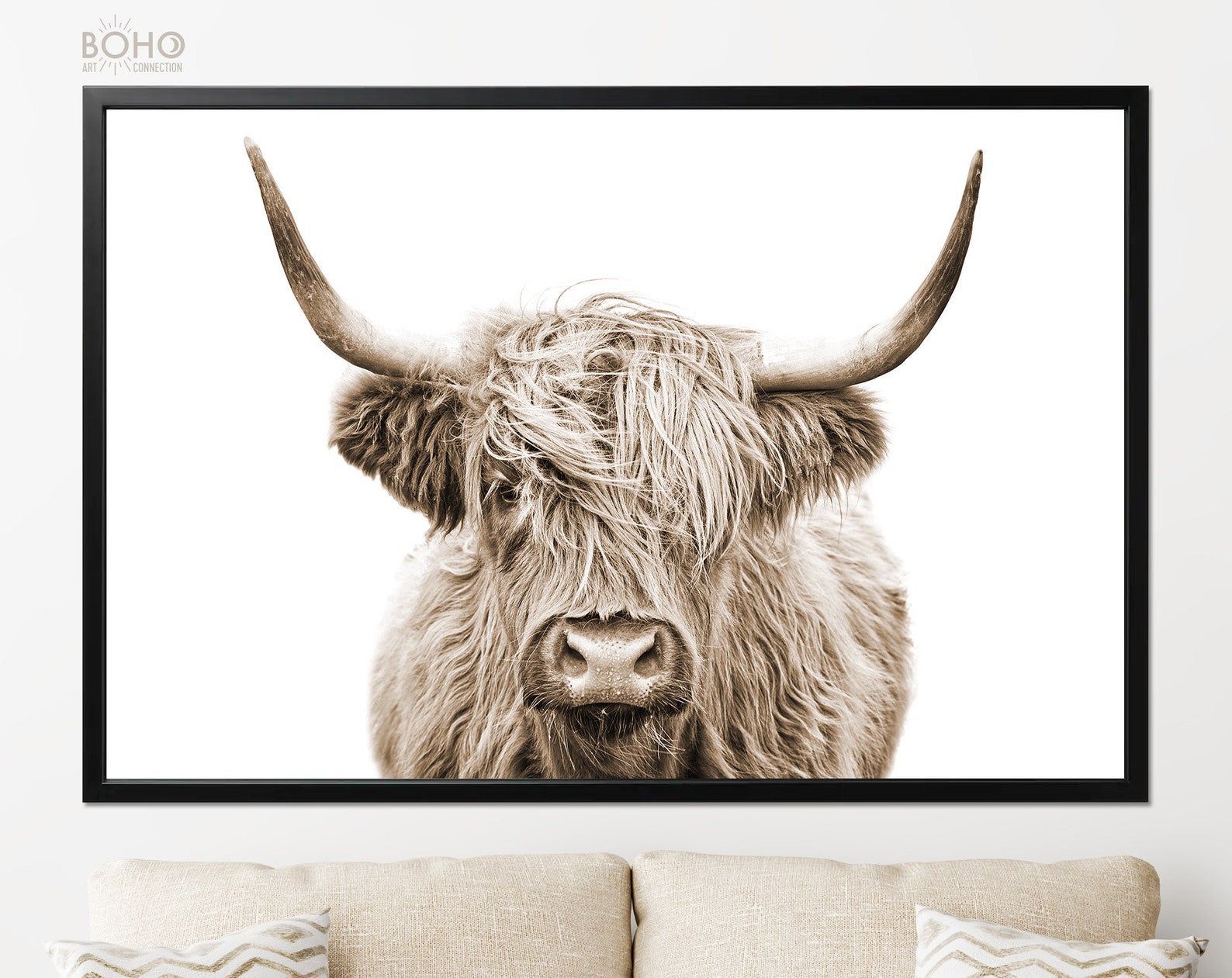 Highland Cow Sepia Poster Print // Sepia Wall Decor // Modern Etsy