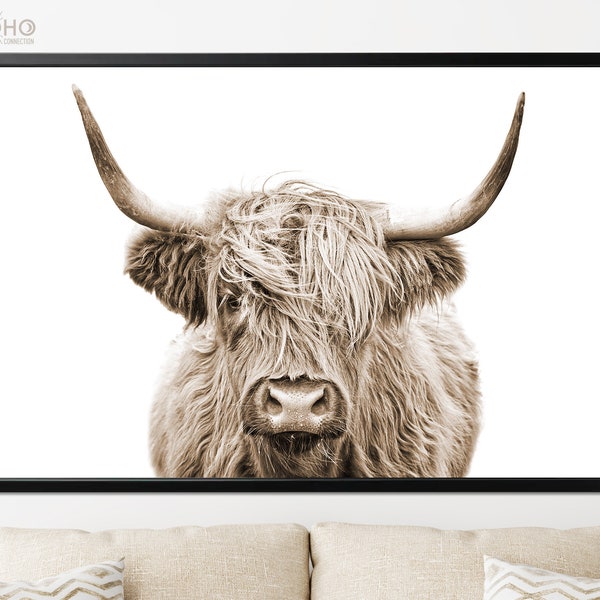 Highland Cow Sepia Poster Print // Sepia Wall Decor // Modern Poster Wall Art