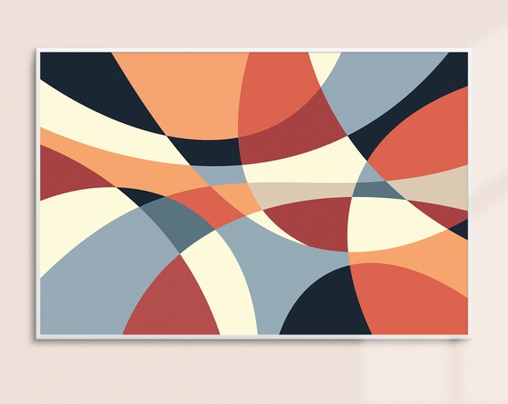 Abstract Art Print Retro Colors Geometric Abstract Wall Art Etsy