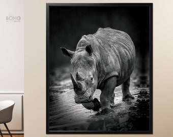 Rhinoceros Print // Rhinoceros Black And White Portrait