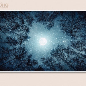 Night Sky Print // The Moon and The Trees Milky Way Wall Art