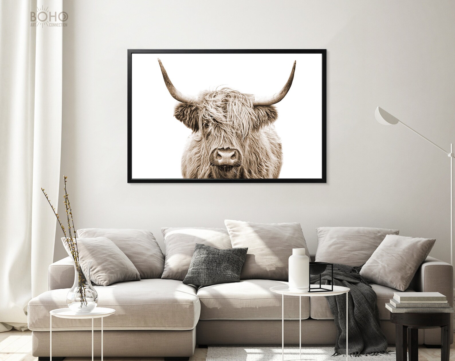 Highland Cow Sepia Poster Print // Sepia Wall Decor // Modern Etsy