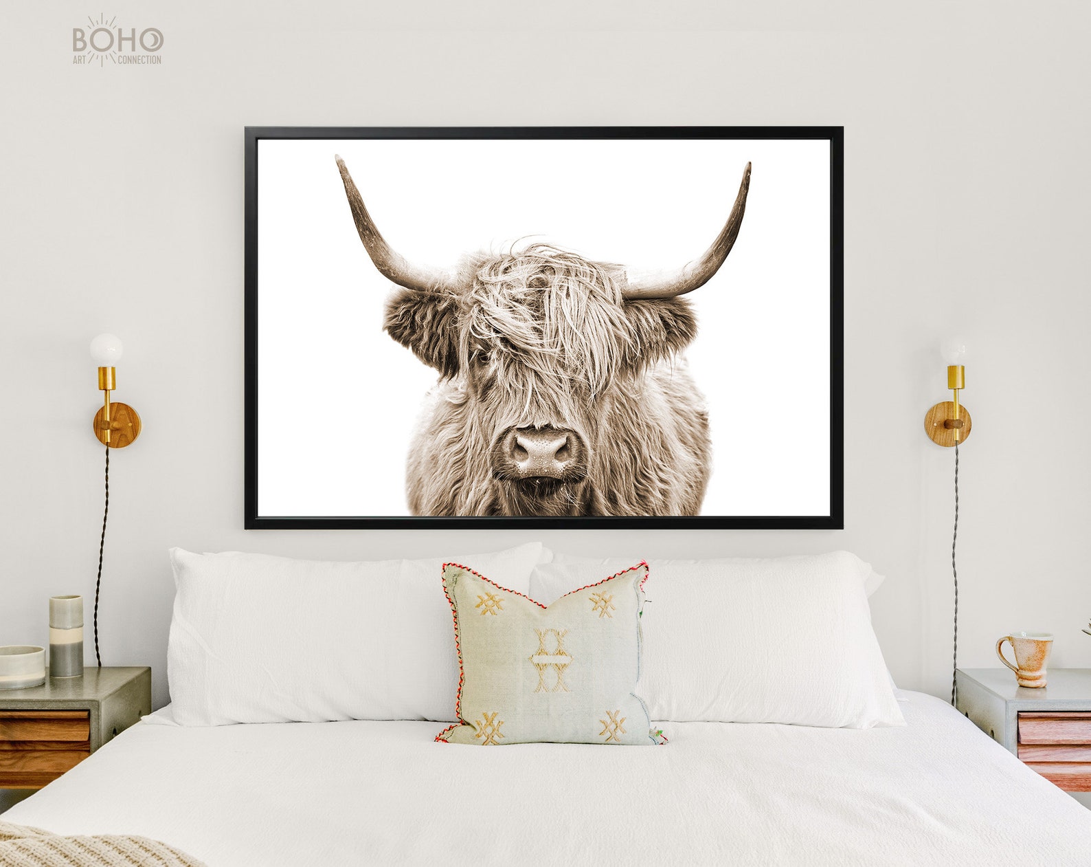 Highland Cow Sepia Poster Print // Sepia Wall Decor // Modern Etsy