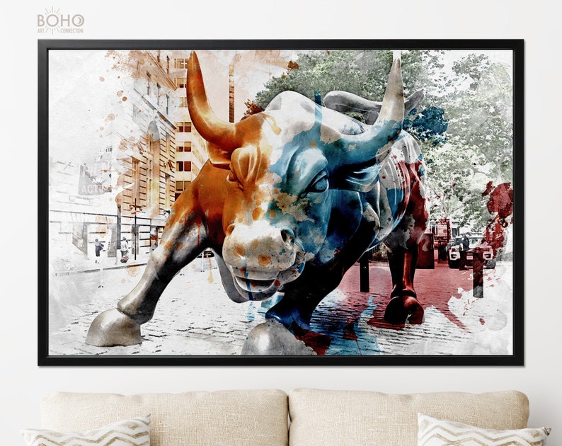 Charging Bull Print // Wall Street Bull Wall Decor // Crypto Bull