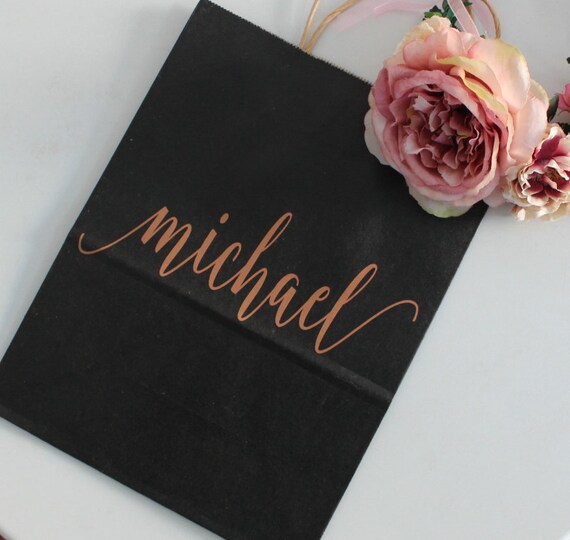 gift bags for bridesmaids Personalized gift bags Party bags with names custom gift bags,Black White paper bags with silver font