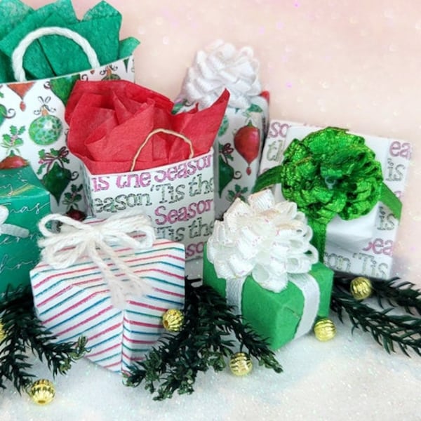 Miniature Christmas Presents for Dollhouses in 1:12 Scale