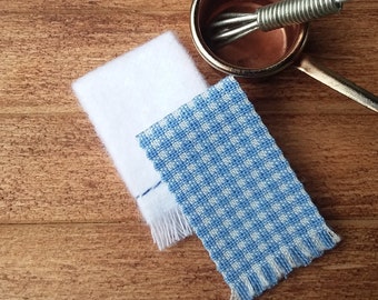 Brown//Tan Gingham Miniature Dollhouse 8 Pc Dish Towel Set