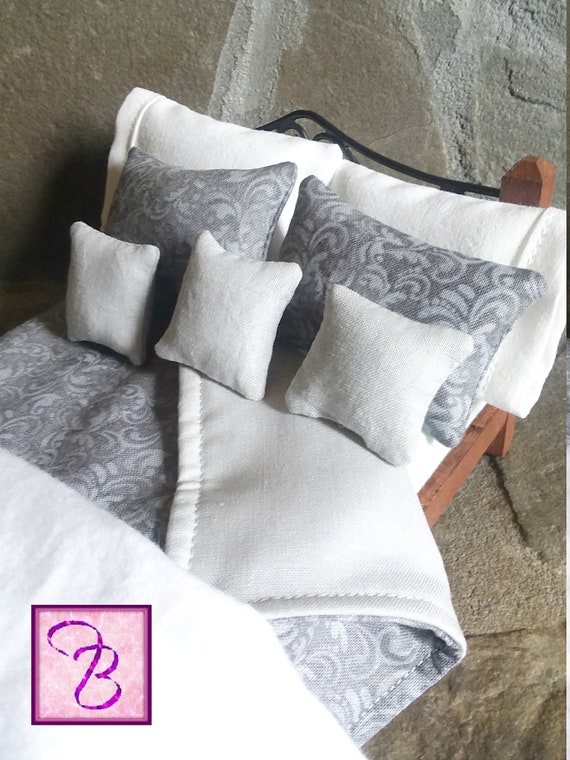Miniature Grey Paisley Bedspread Dollhouse Reversible Etsy