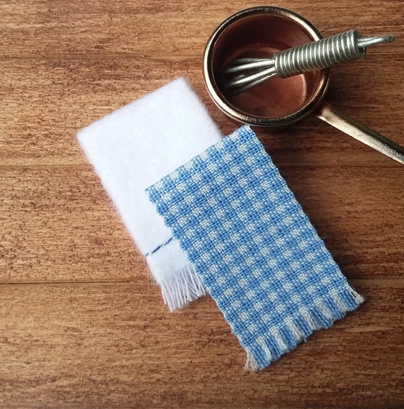 Miniature Kitchen Dish Towels Dollhouse Blue And White 2 Piece Hand Towel Set Mini Country Checd Gingham
