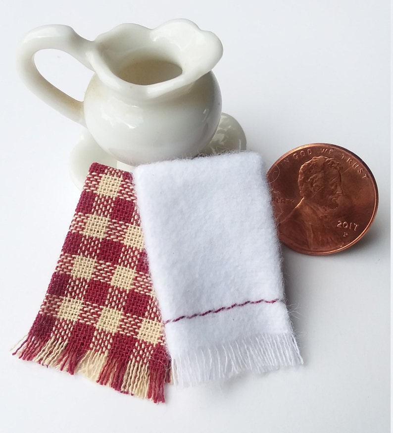 Brown//Tan Gingham Miniature Dollhouse 8 Pc Dish Towel Set