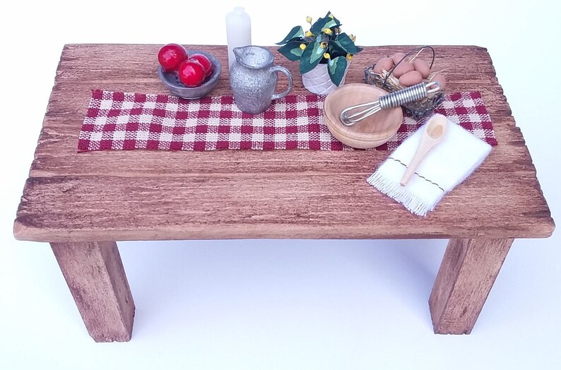 Brown//Tan Gingham Miniature Dollhouse 8 Pc Dish Towel Set