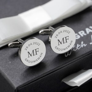 Personalised Engraved Stainless Steel Round Initials Cufflinks Gift, Groomsmen Gifts, Engraved Cufflinks, Gifts for Him,  Gift for Men