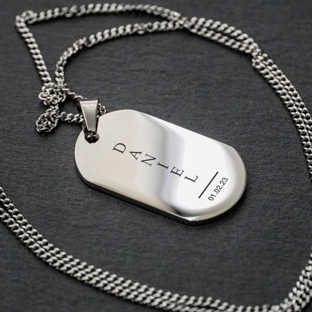 Custom Dog Tag Necklace, Mens Personalised Dog Tag Necklace, Husband